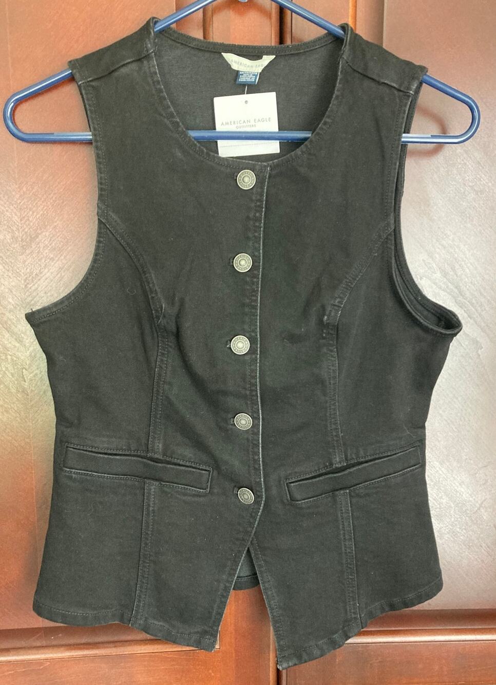 American Eagle- NWT Classic Cottagecore Indie Sleaze Button Black Denim Vest- XS